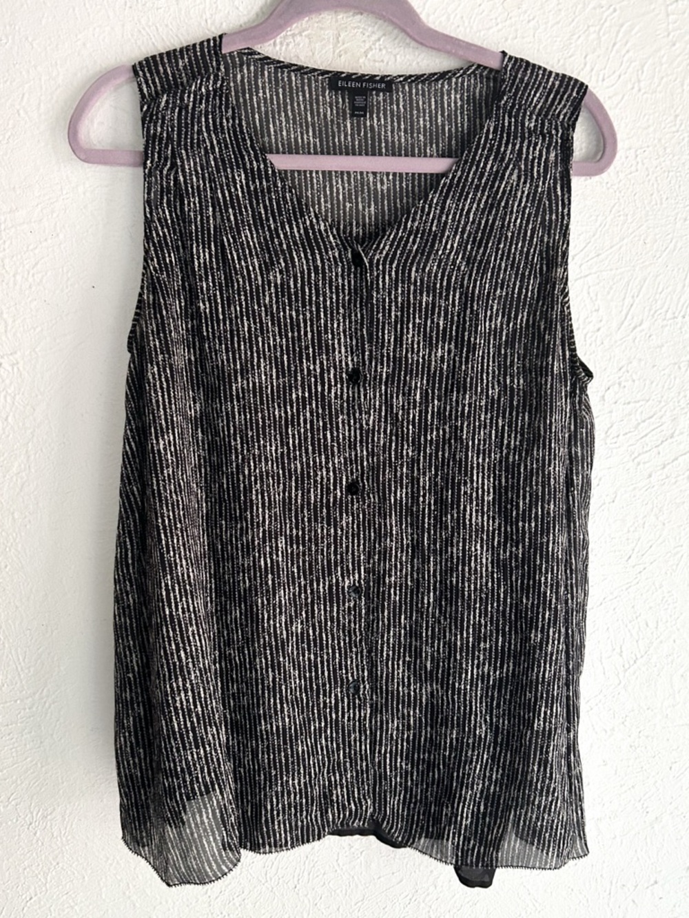 Eileen Fisher Elemental Printed Silk Top Blouse Button Down Sleeveless Medium - Picture 3 of 7